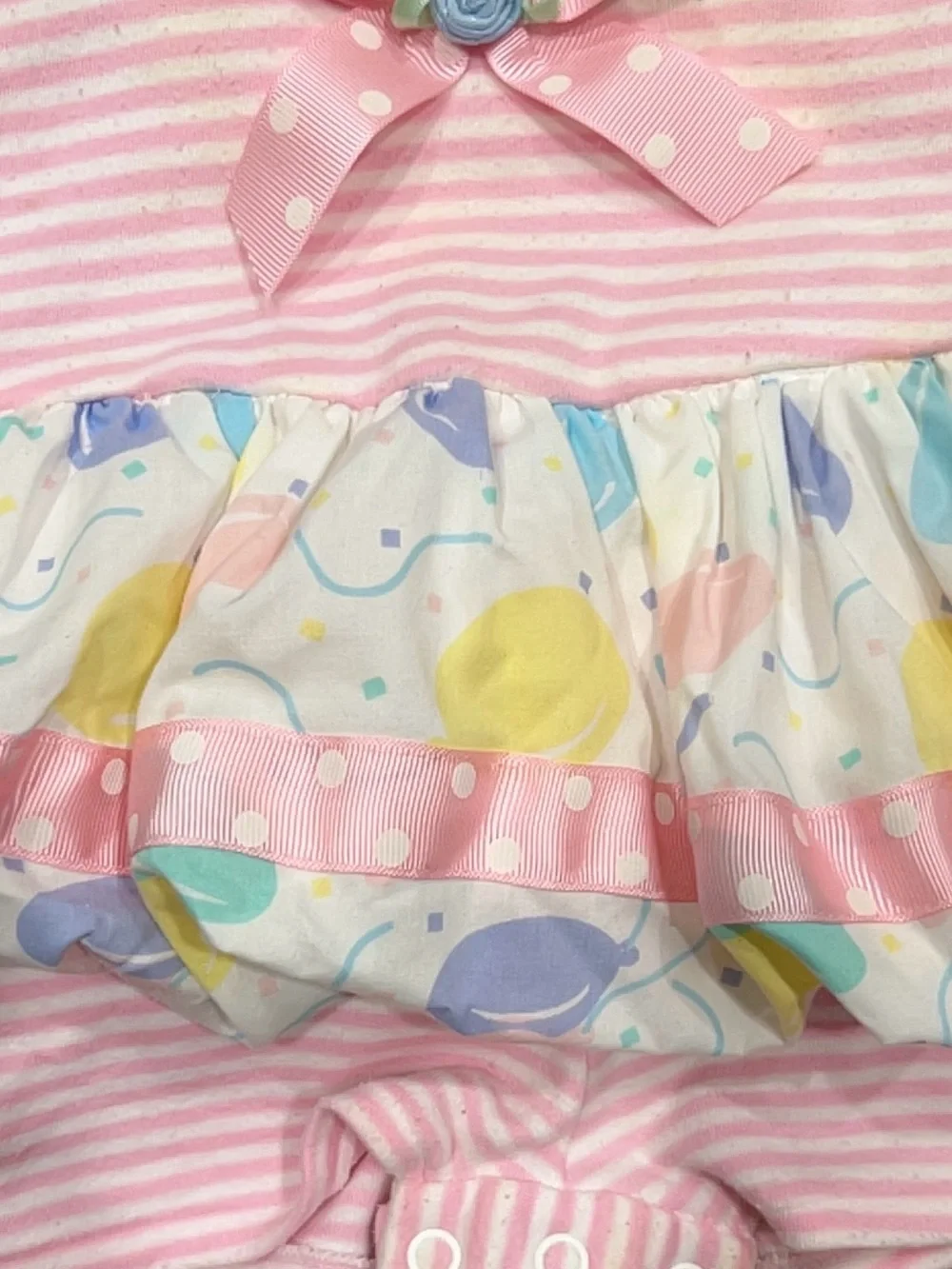VTG 80s Baby Togs Pastel Balloon Romper Dress 12M First Birthday Pink Striped
